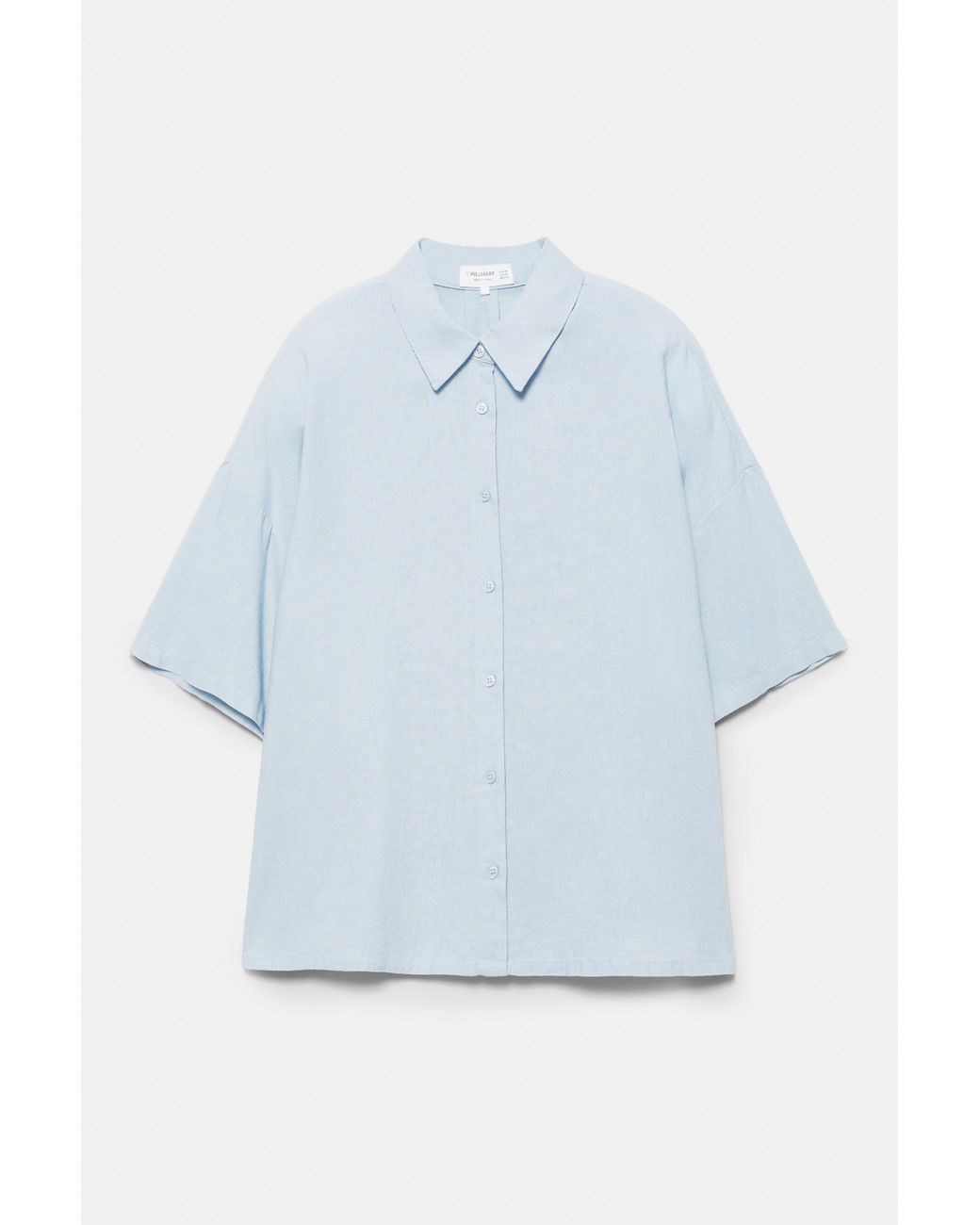 Pull&Bear Blue Short Sleeve Linen Blend Shirt