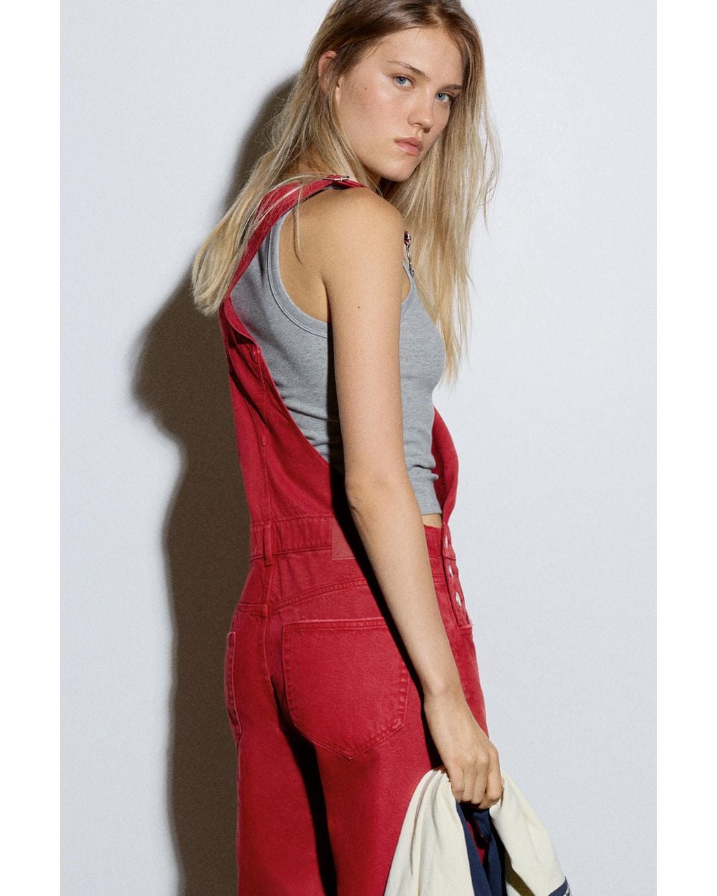 Pull&Bear Red Long Denim Dungarees