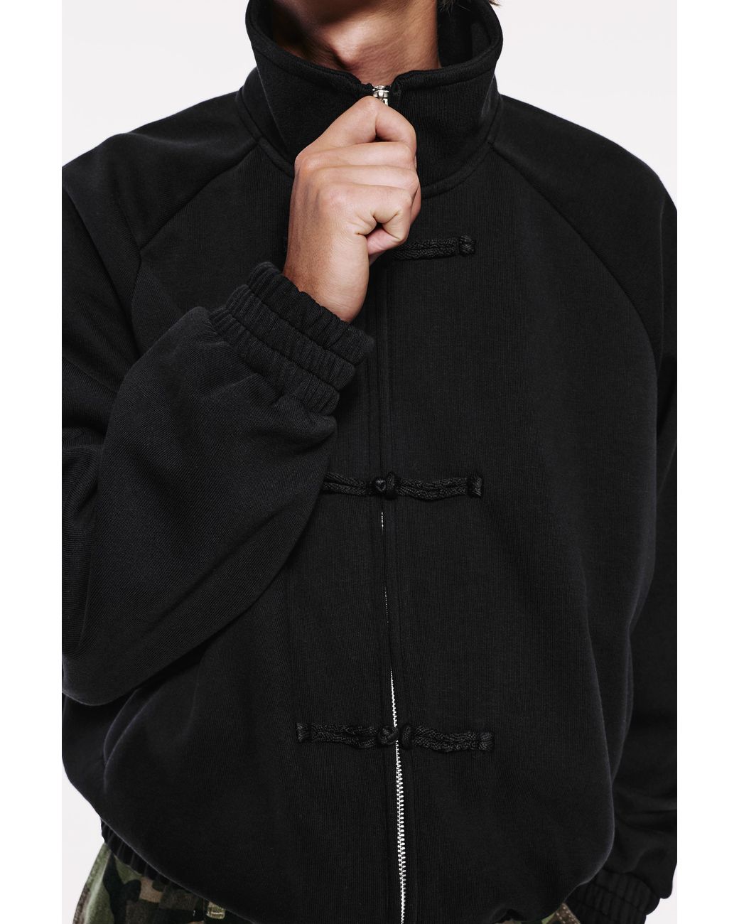 Pull&Bear Black Zip-Up Sweatshirt With Fireman Clasp for men