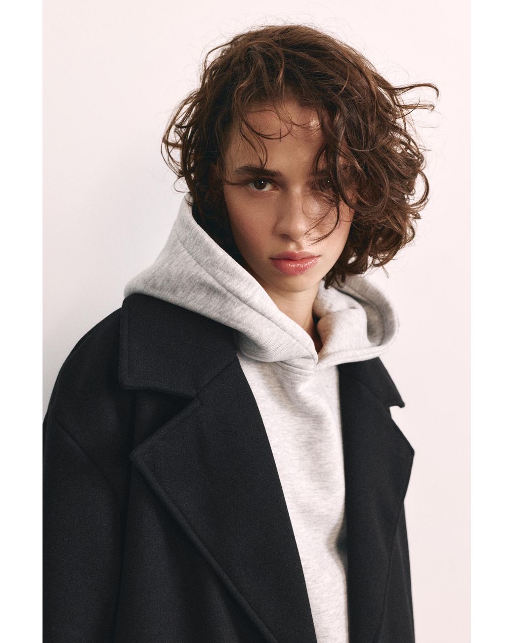 Pull&Bear Blue Double-Breasted Felt Coat