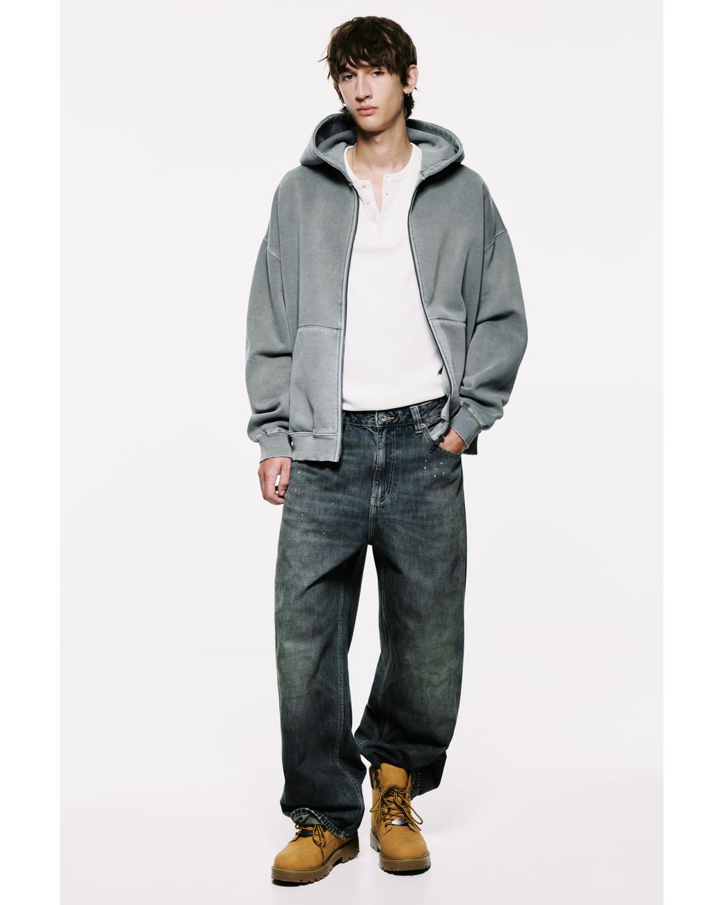 Pull&Bear Gray Stwd Hood Zip-Up Sweatshirt for men
