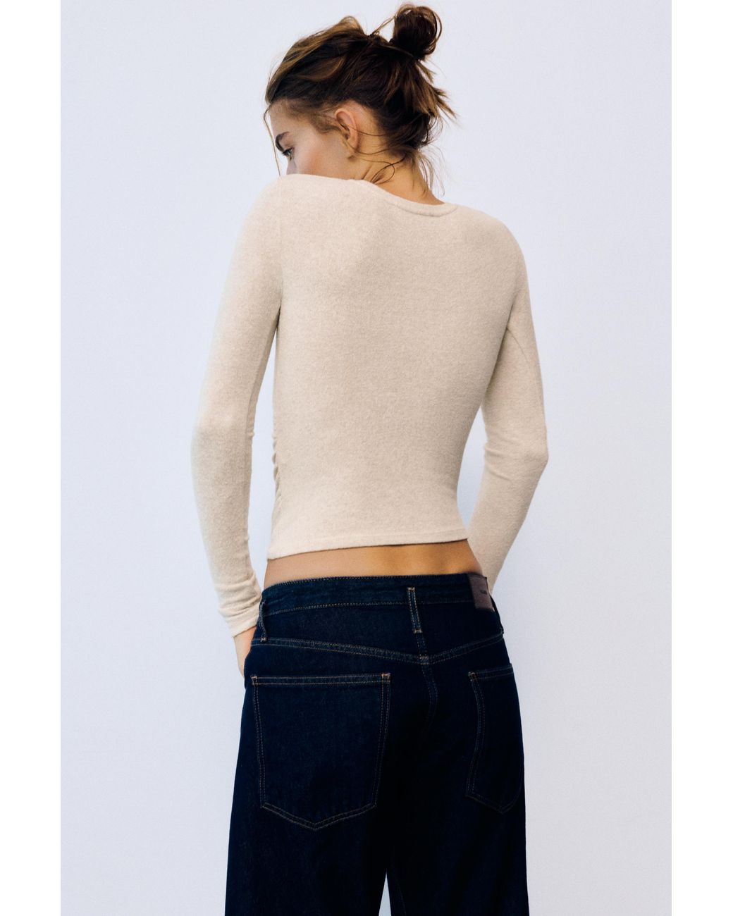 Pull&Bear Natural Soft-Touch Gathered T-Shirt