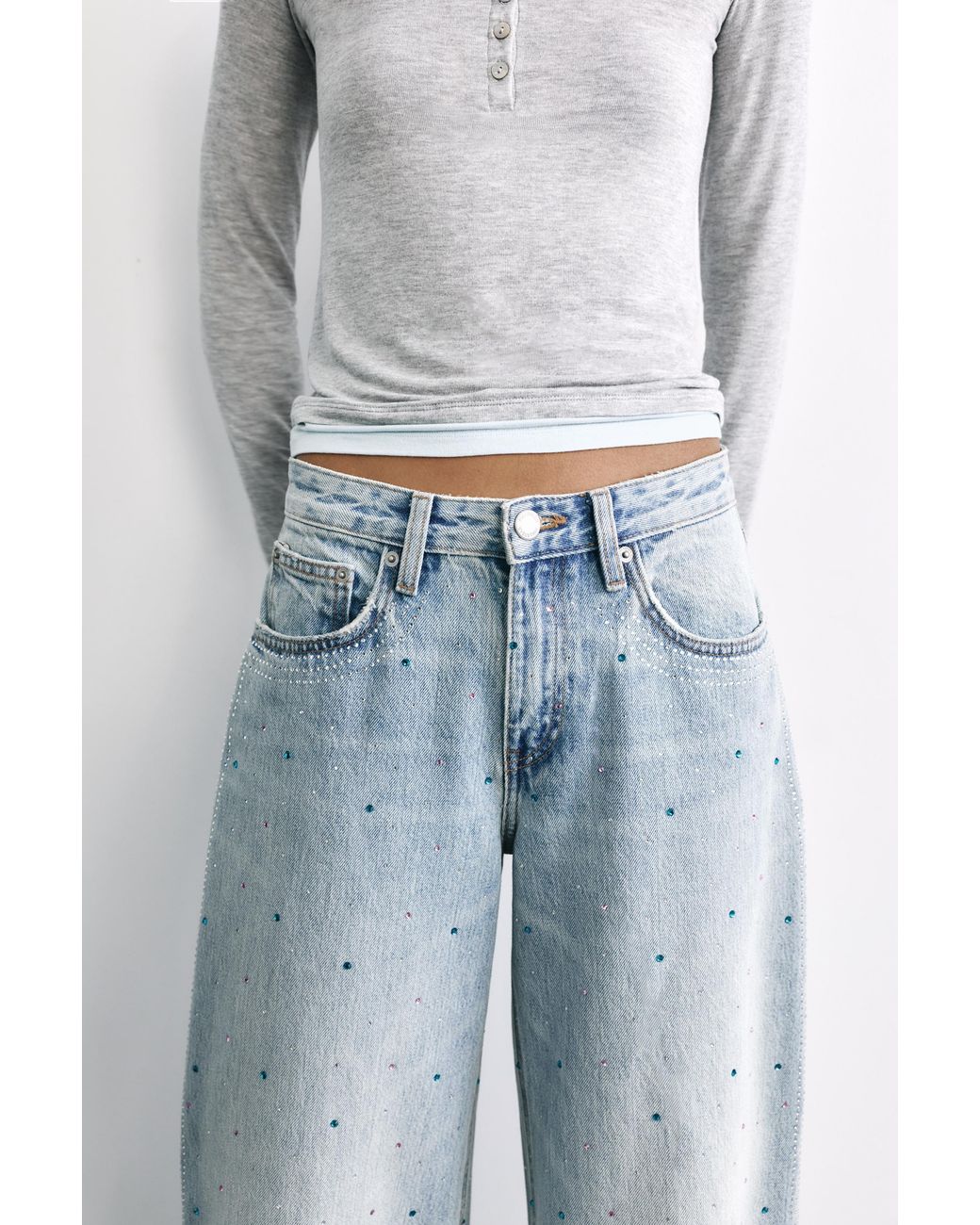 Jean Wide Leg À Strass Pull&Bear en coloris Blue