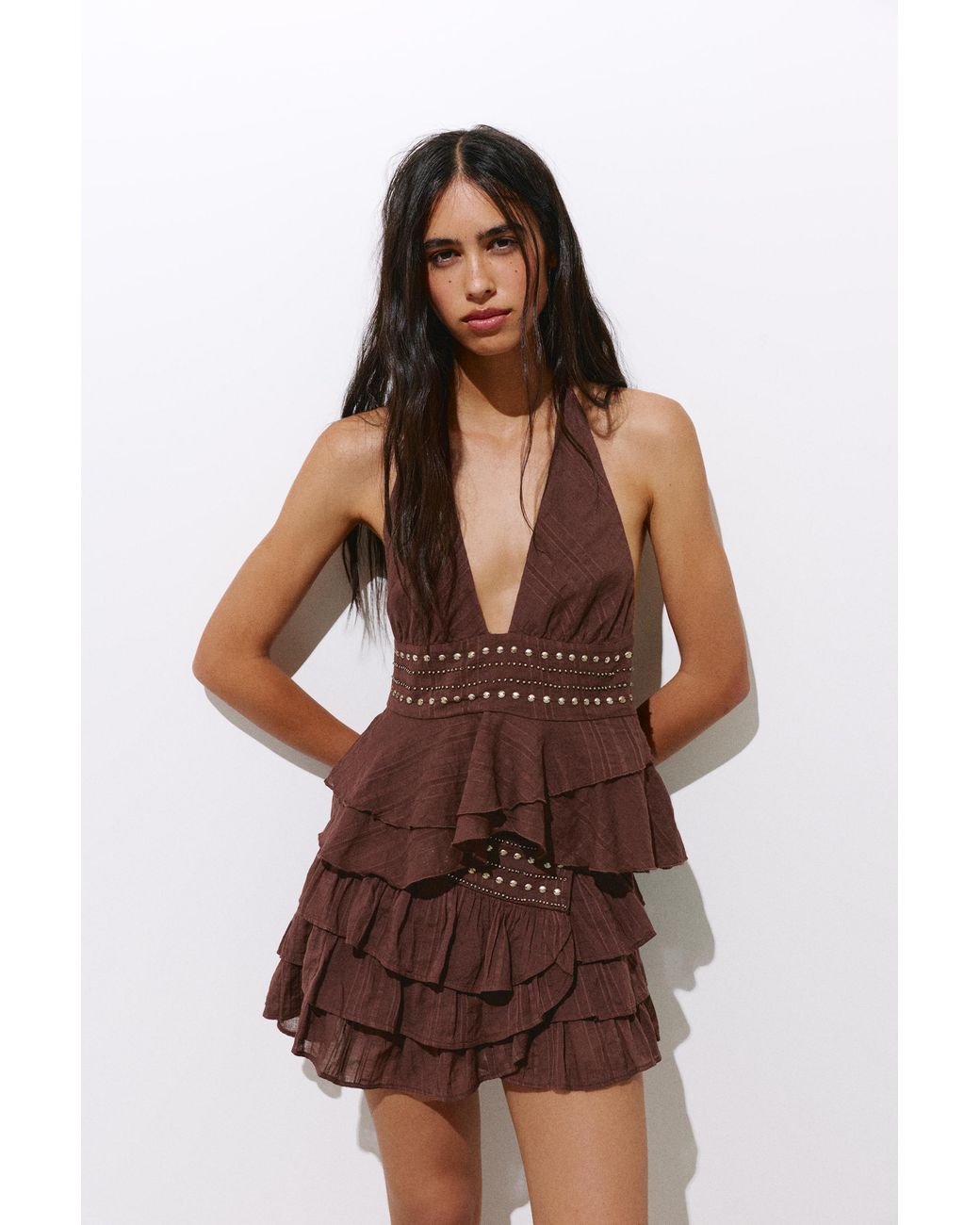 Pull&Bear Blue Halter Top With Ruffle Studs