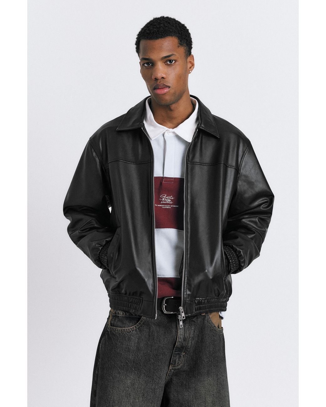 Pull&Bear Black Voluminous Leather Effect Jacket for men
