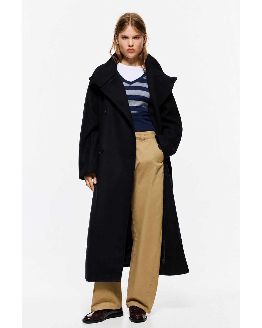 Pull&Bear Blue High Neck Belted Coat