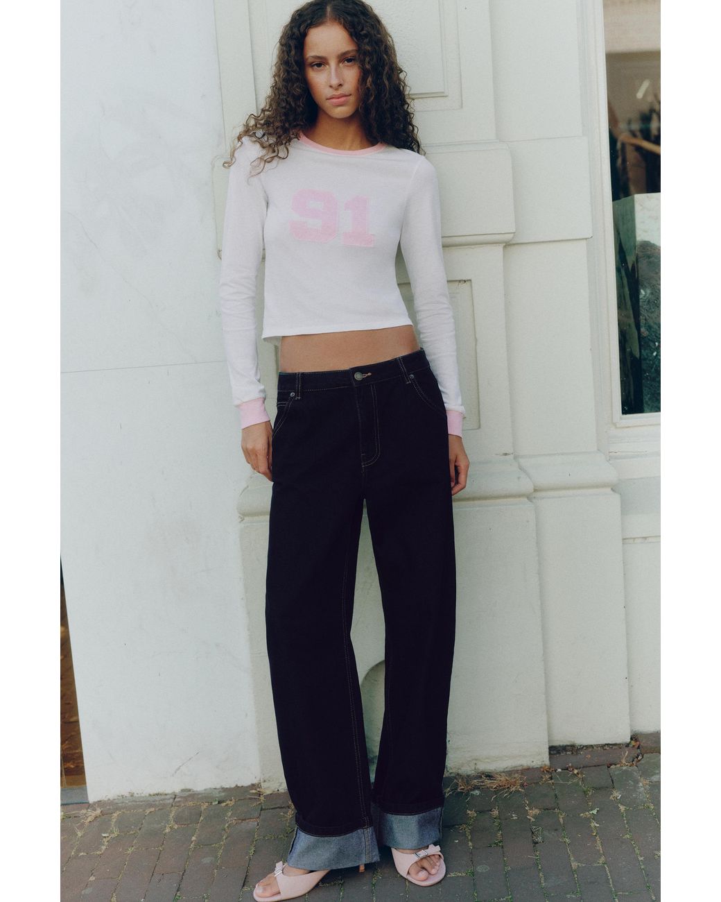Pull&Bear Gray Turn-Up Hem Jeans