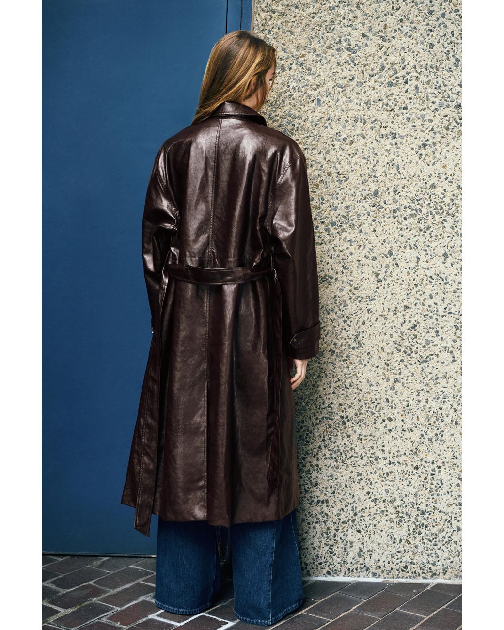 Pull&Bear Black Long Leather Effect Trench Coat