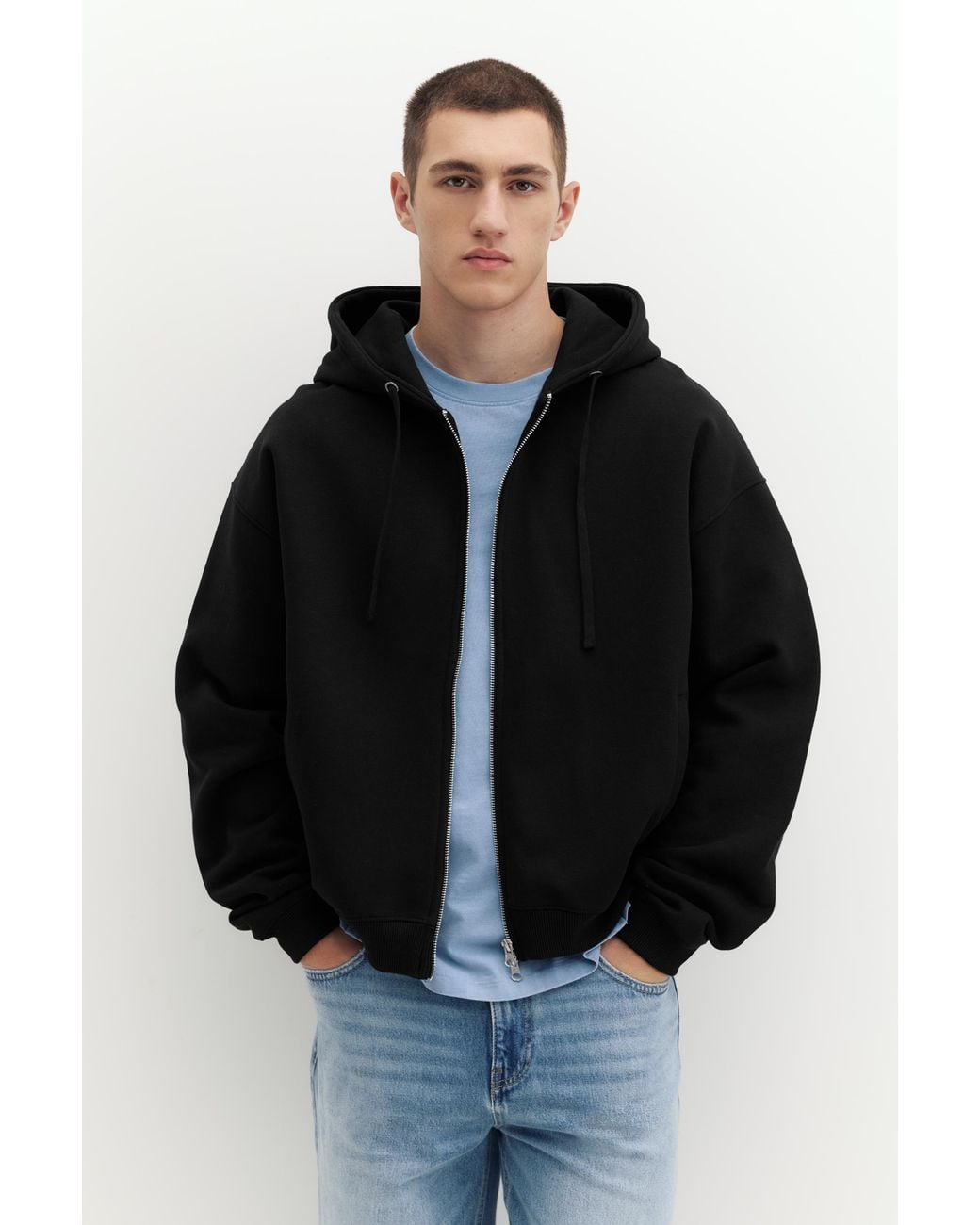 Pull&Bear Hoodie Met Rits in het Black voor heren