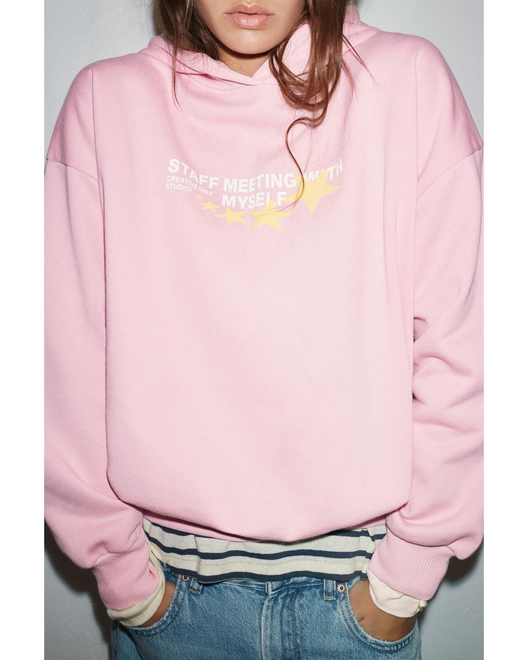Pull&Bear Pink Star Graphic Hoodie