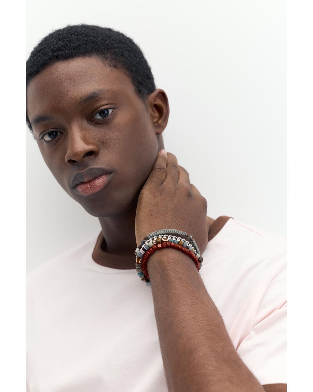 Pull&Bear White Pack Of 4 Beaded Bracelets for men