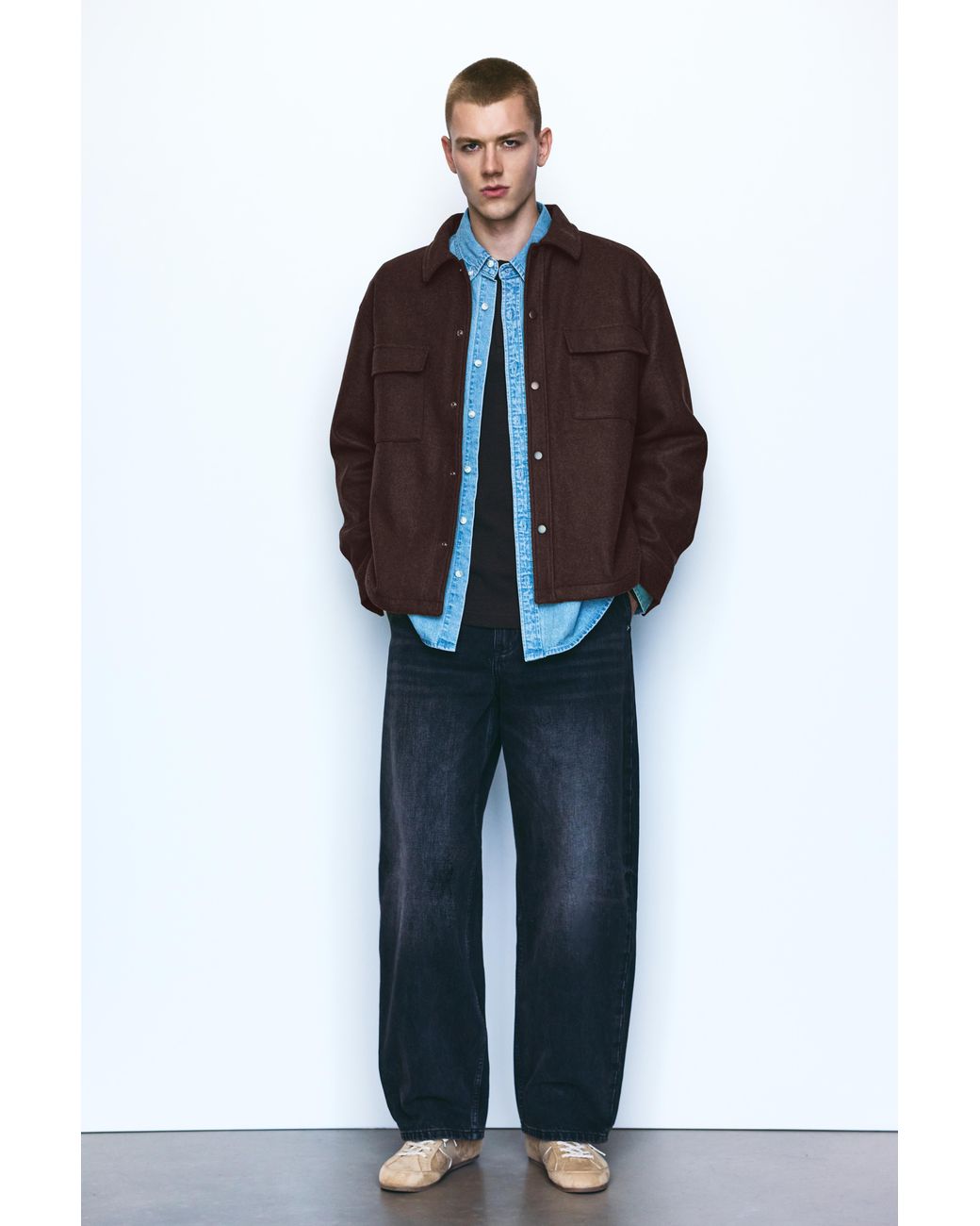 Pull&Bear Blue Long Sleeve Overshirt for men