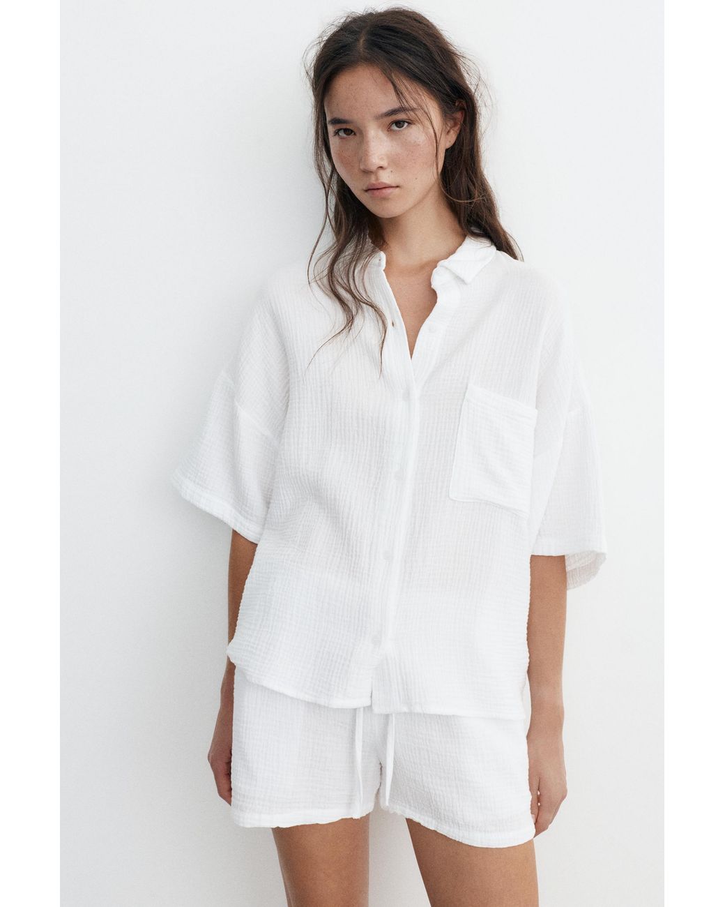 Pull&Bear White Short Sleeve Crepe Shirt
