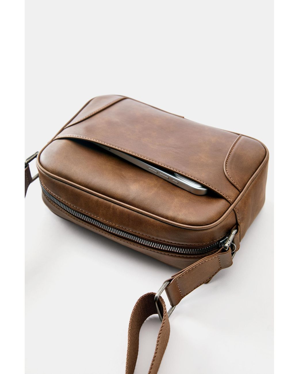 Pull&Bear Brown Distressed Crossbody Bag for men
