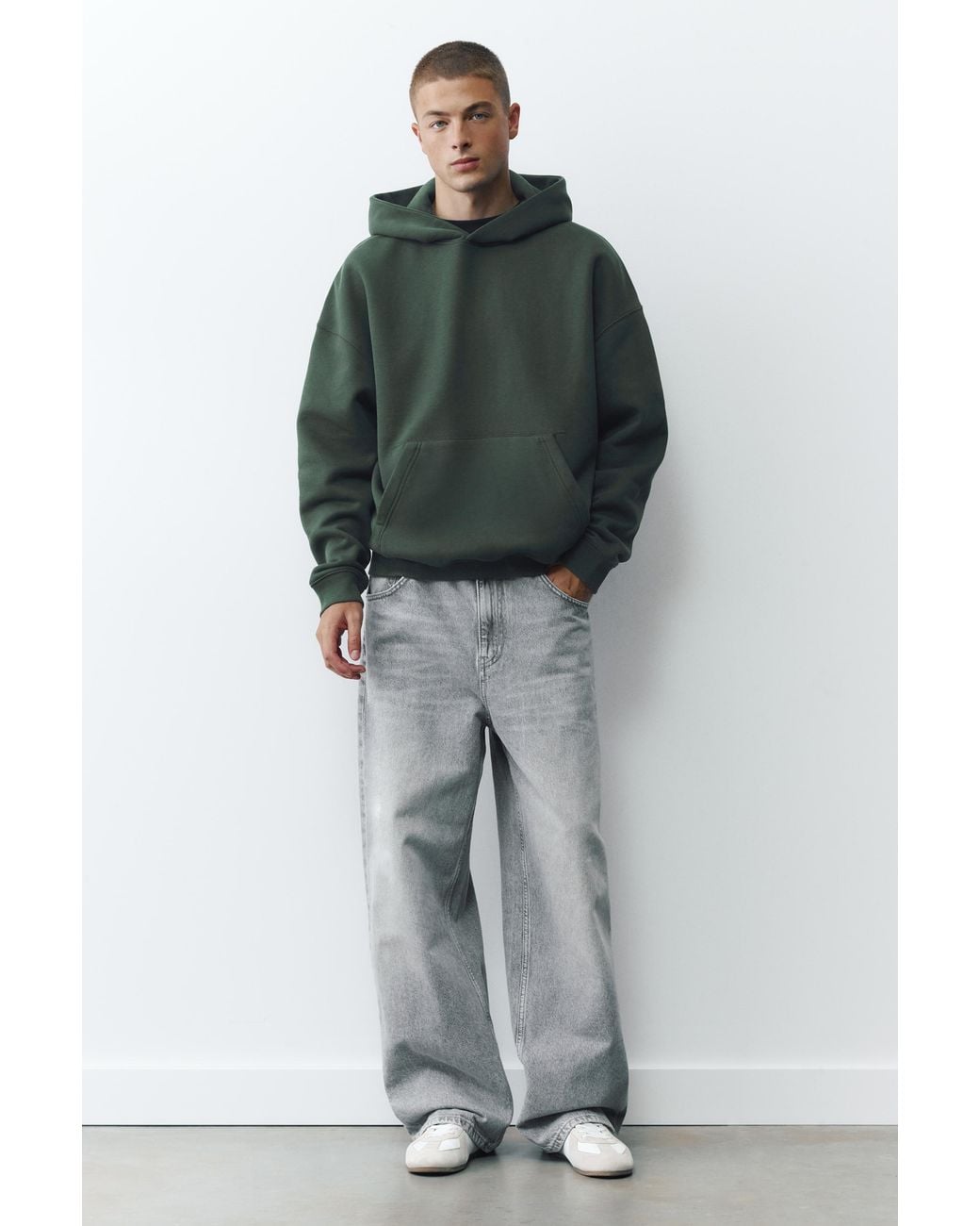 Pull&Bear Green Boxy Fit Hoodie for men