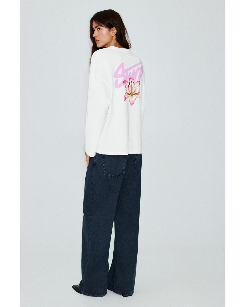 Pull&Bear White Oversize Floral Graphic T-Shirt