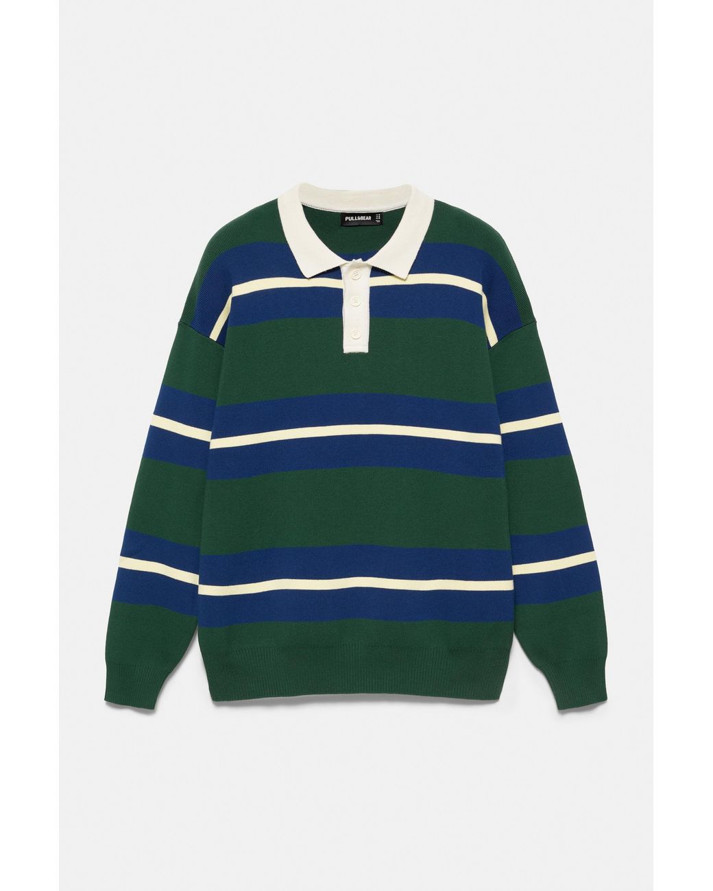Pull&Bear Blue Striped Knit Polo for men