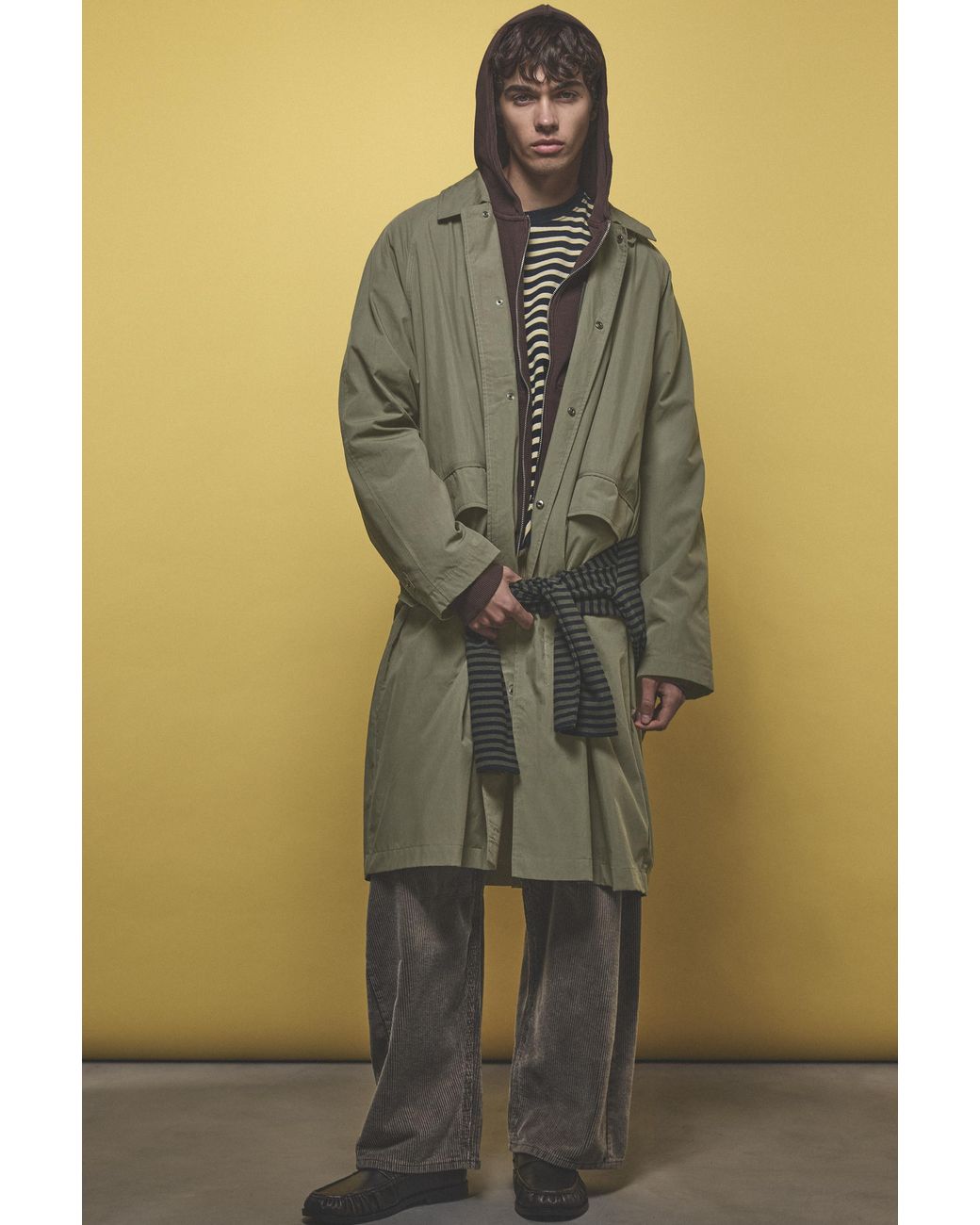 Pull&Bear Green Long Trench Coat for men