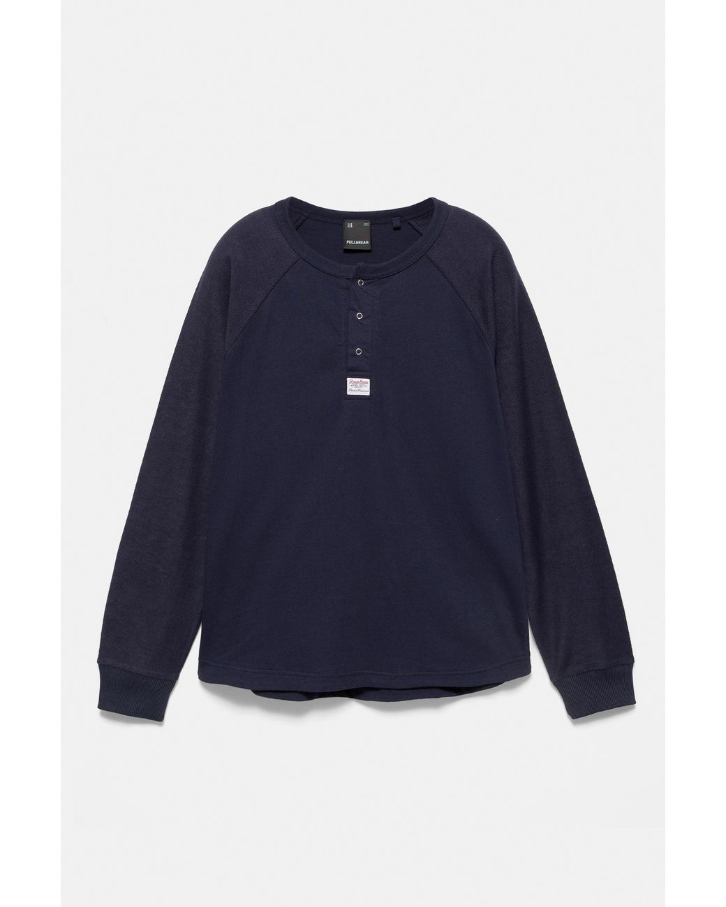 Pull&Bear Blue Henley-Neck T-Shirt for men
