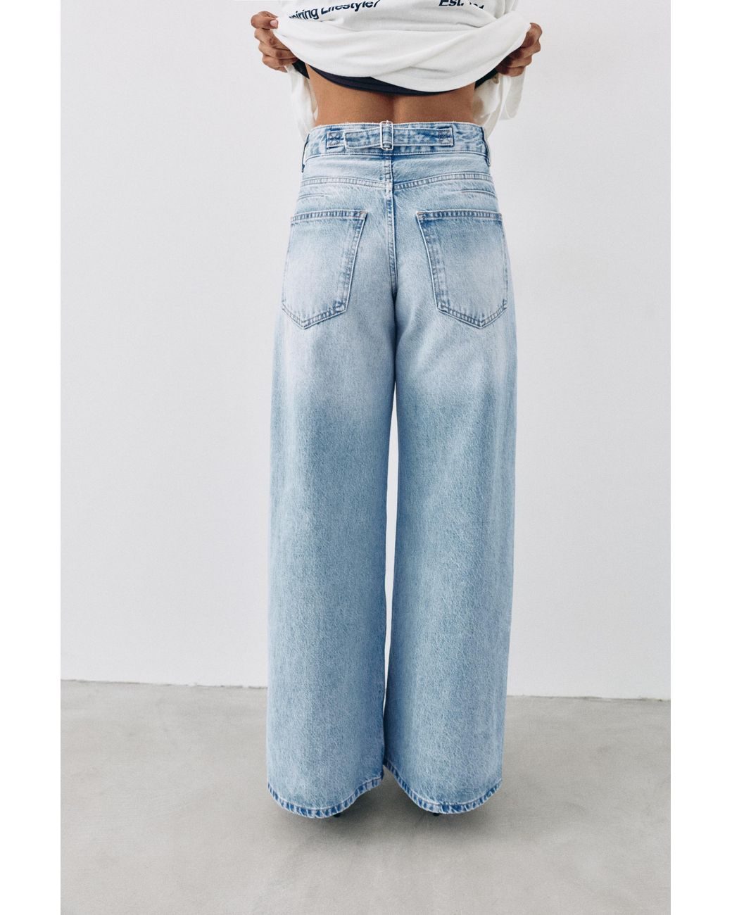 Pull&Bear Blue Super Wide-Leg Jeans With Belt Loop