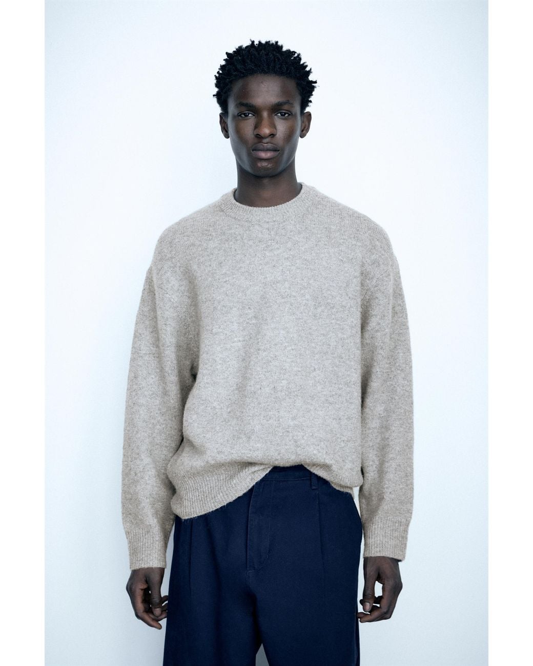 Pull&Bear Gray Basic Round Neck Jumper for men