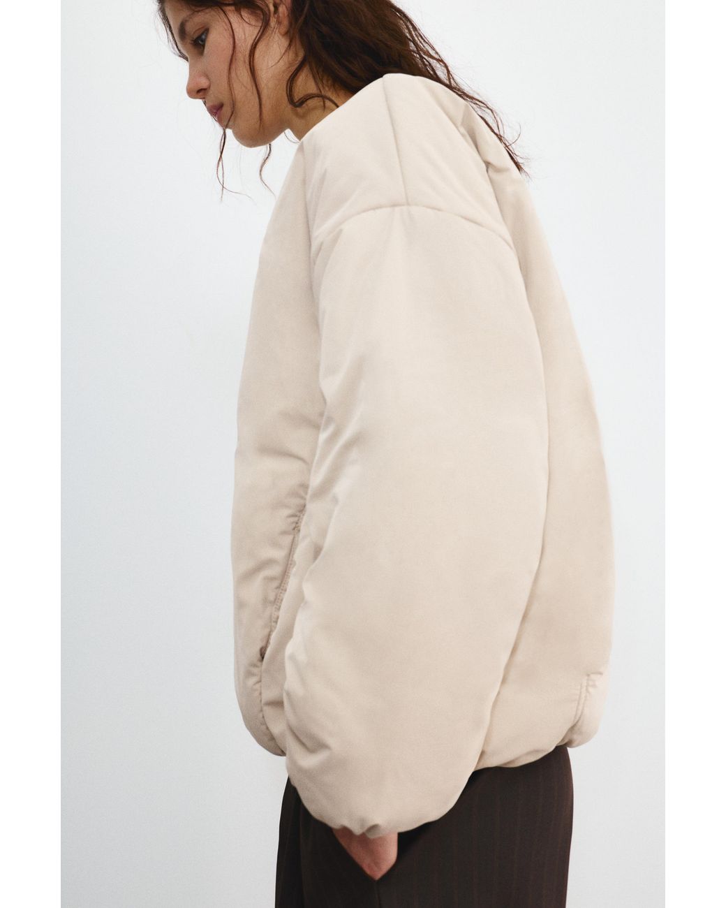 Pull&Bear Natural Quilted Jacket With Snap Button