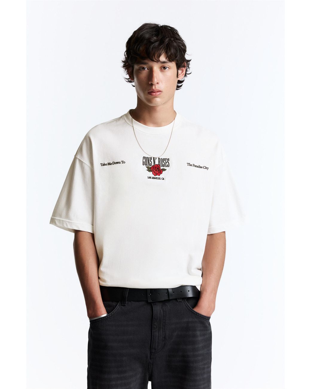 Pull&Bear White Guns N' Roses T-Shirt for men