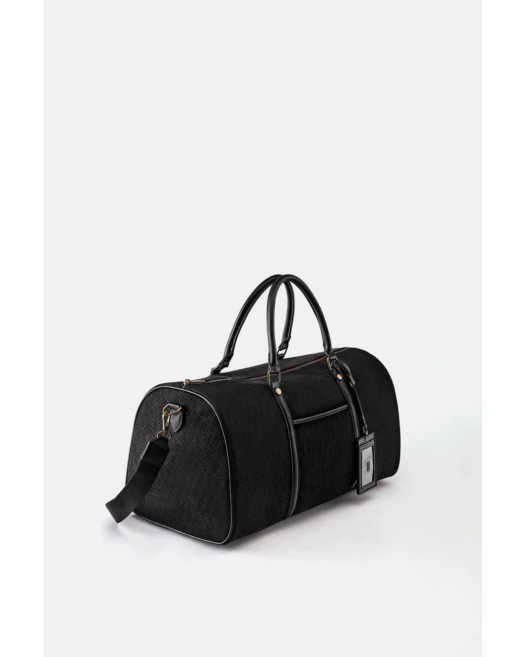 Pull&Bear Black Embossed Bowling Bag With Embellishment for men