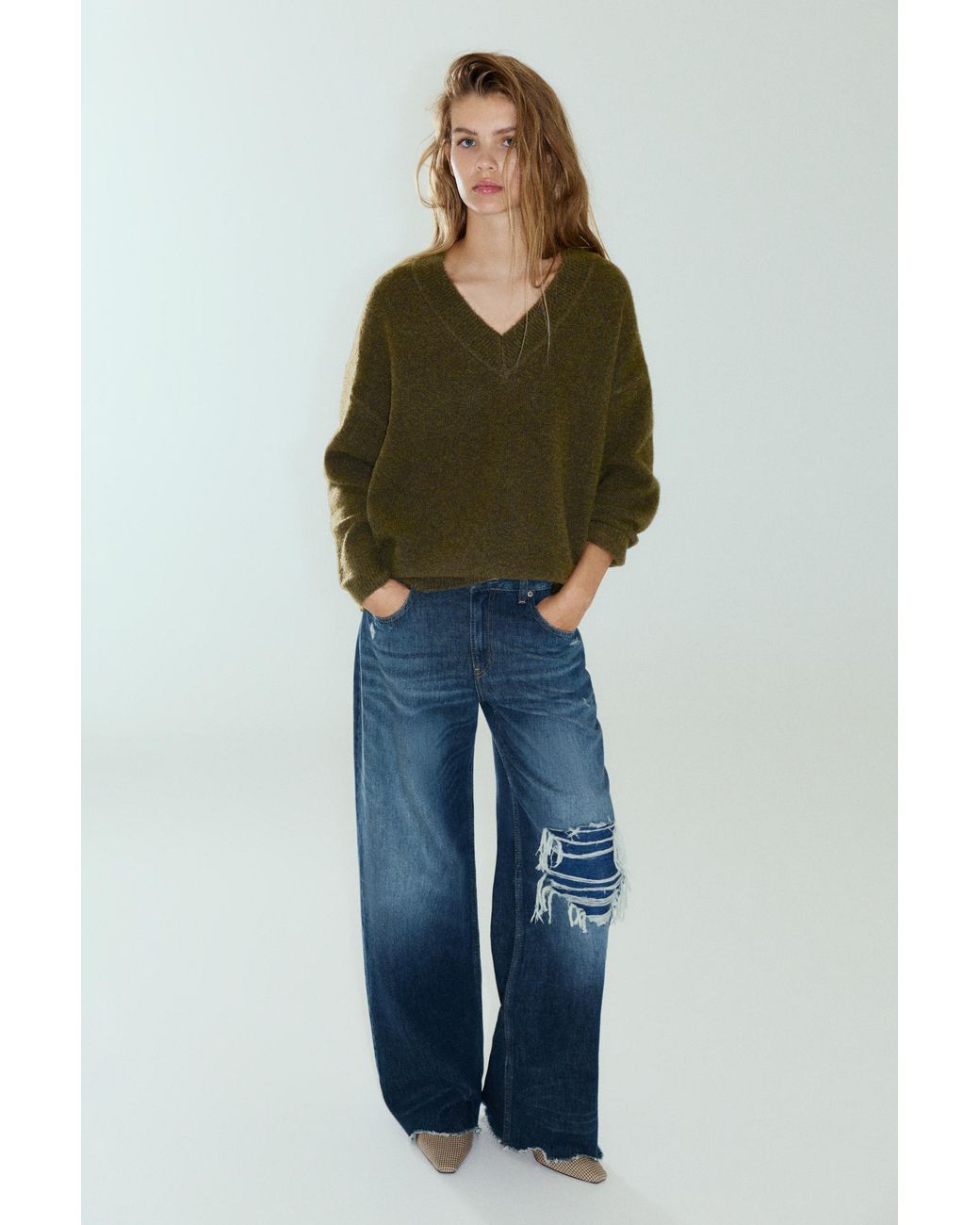 Pullover Boxy Con Scollo A V di Pull&Bear in Green