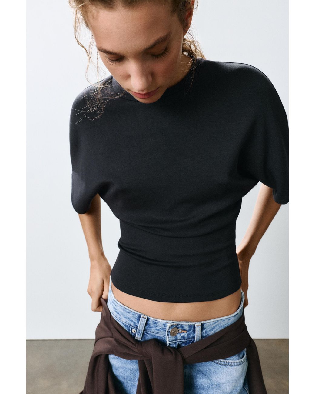 Pull&Bear Black Modal Batwing Sleeve T-Shirt