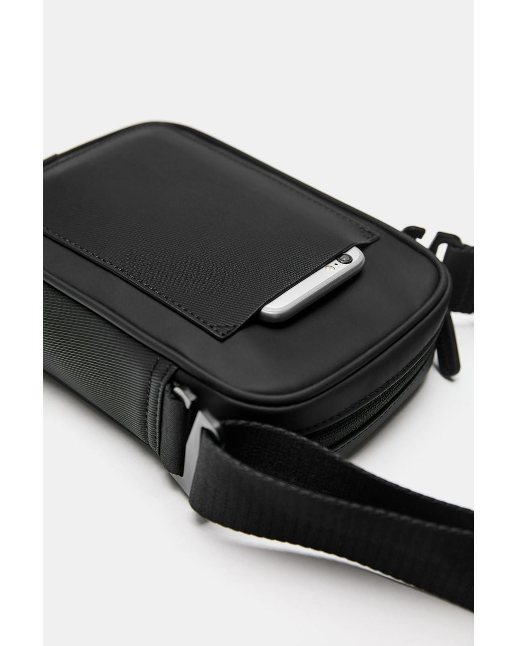 Pull&Bear Black Rubberised Crossbody Bag for men