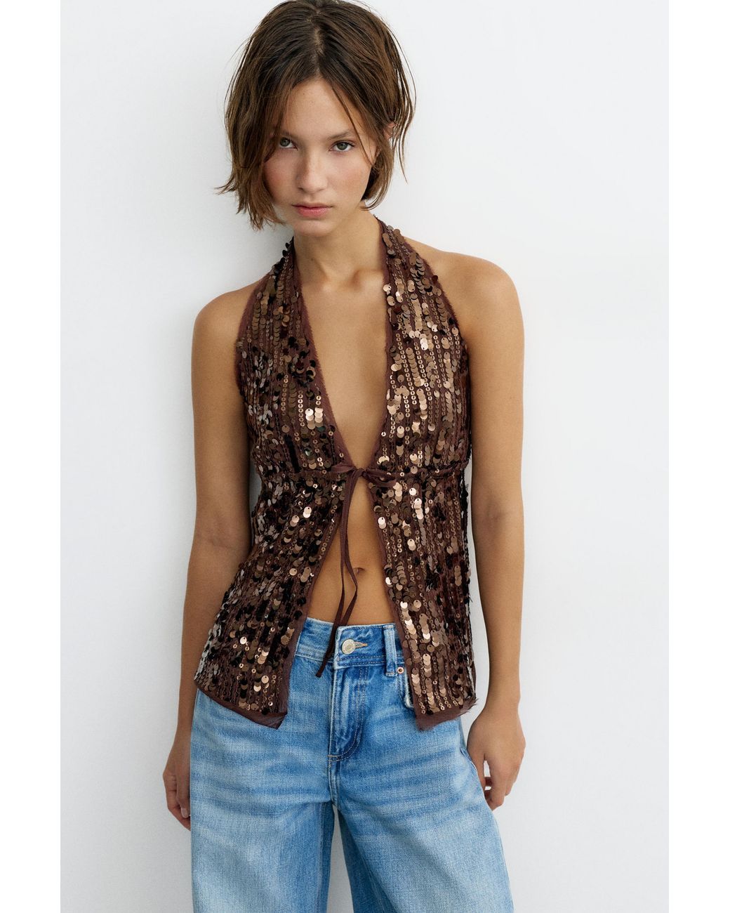 Pull&Bear Blue Sequin Halter Top