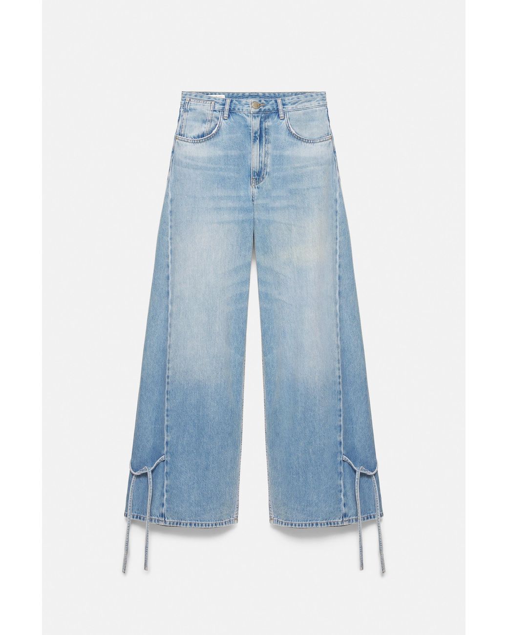 Pull&Bear Blue Wide-Leg Jeans With Bows