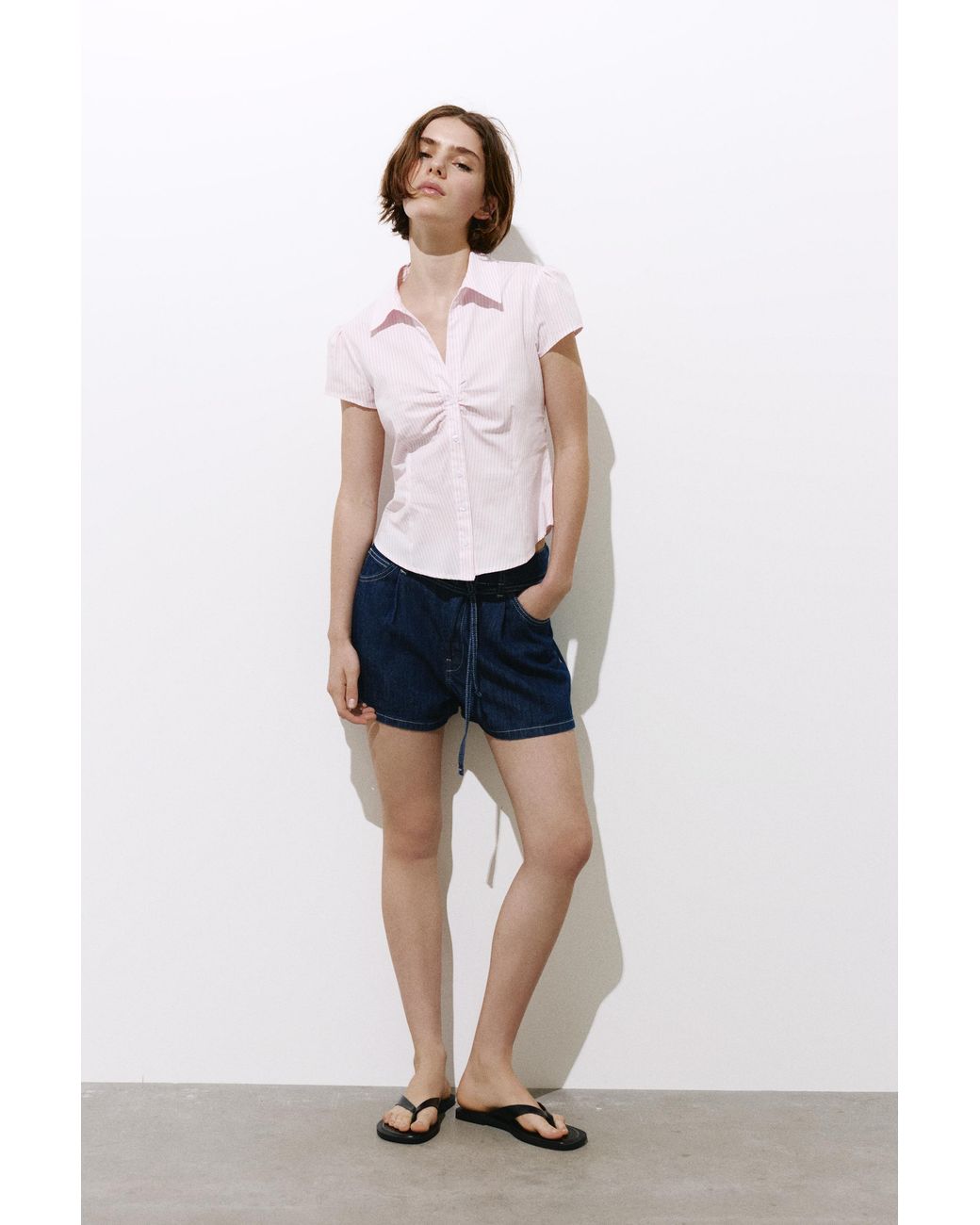 Pull&Bear White Slim Fit Short Sleeve Shirt