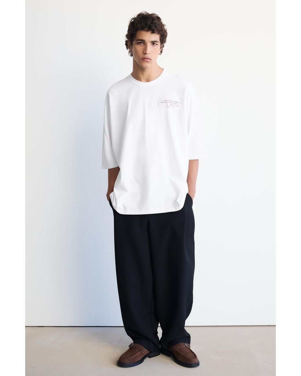 Pull&Bear White Boxy-Fit T-Shirt With Slogan for men