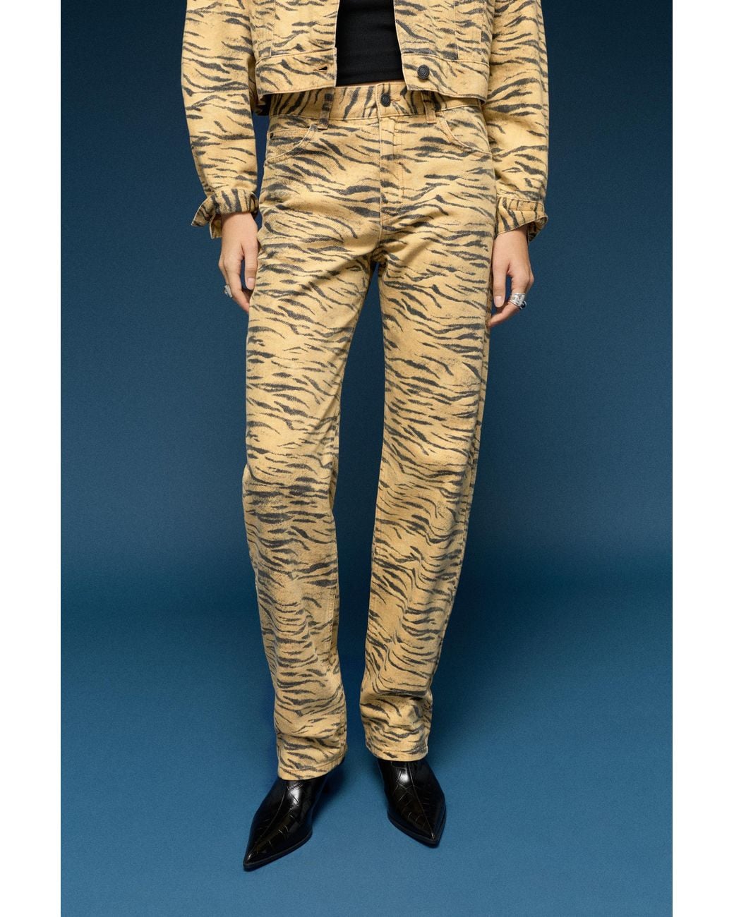 Pull&Bear Blue Straight-Leg Animal Print Jeans