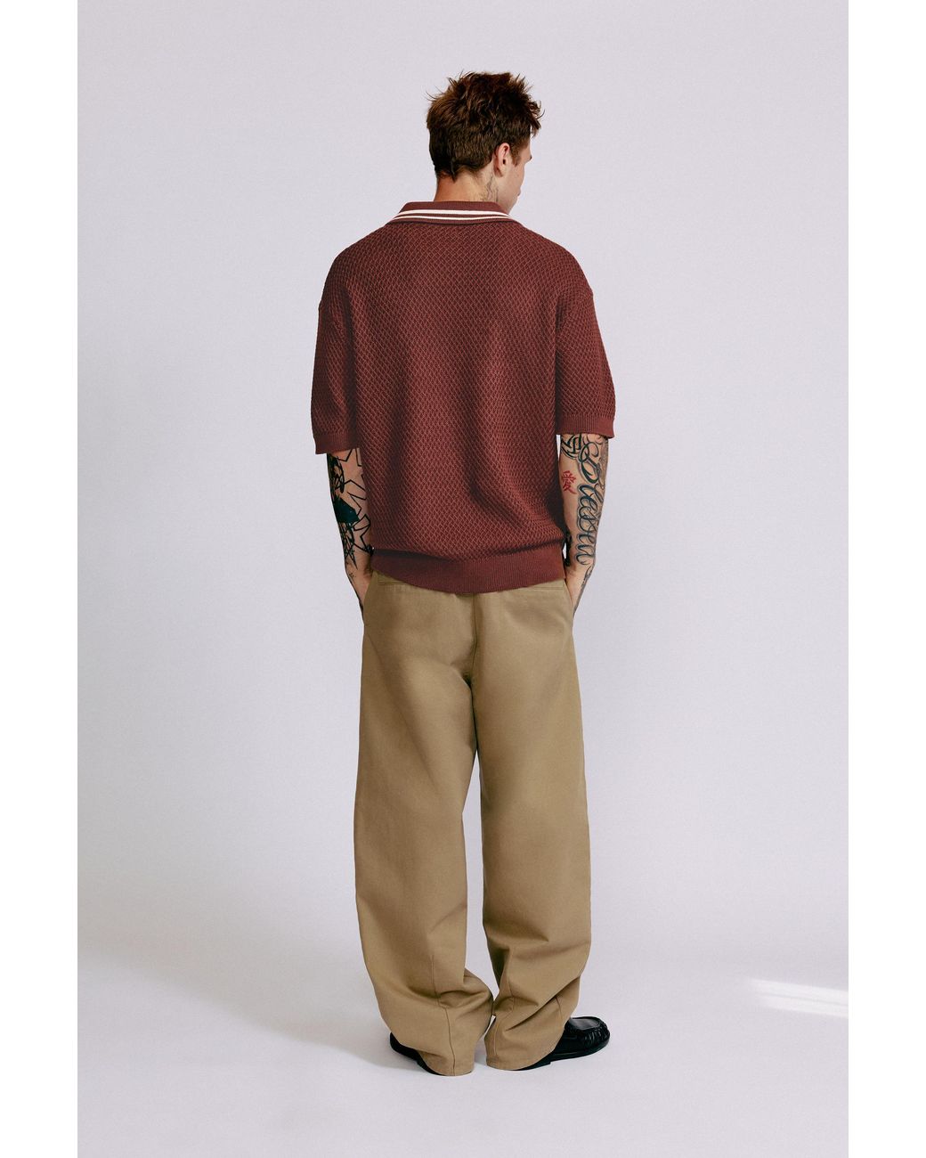 Pull&Bear Brown L'Île-Rousse Graphic Knit Polo Shirt for men