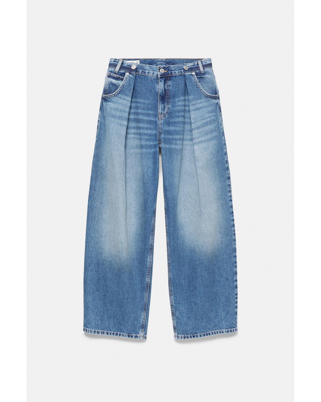 Pull&Bear Blue Pleated Balloon Fit Baggy Jeans