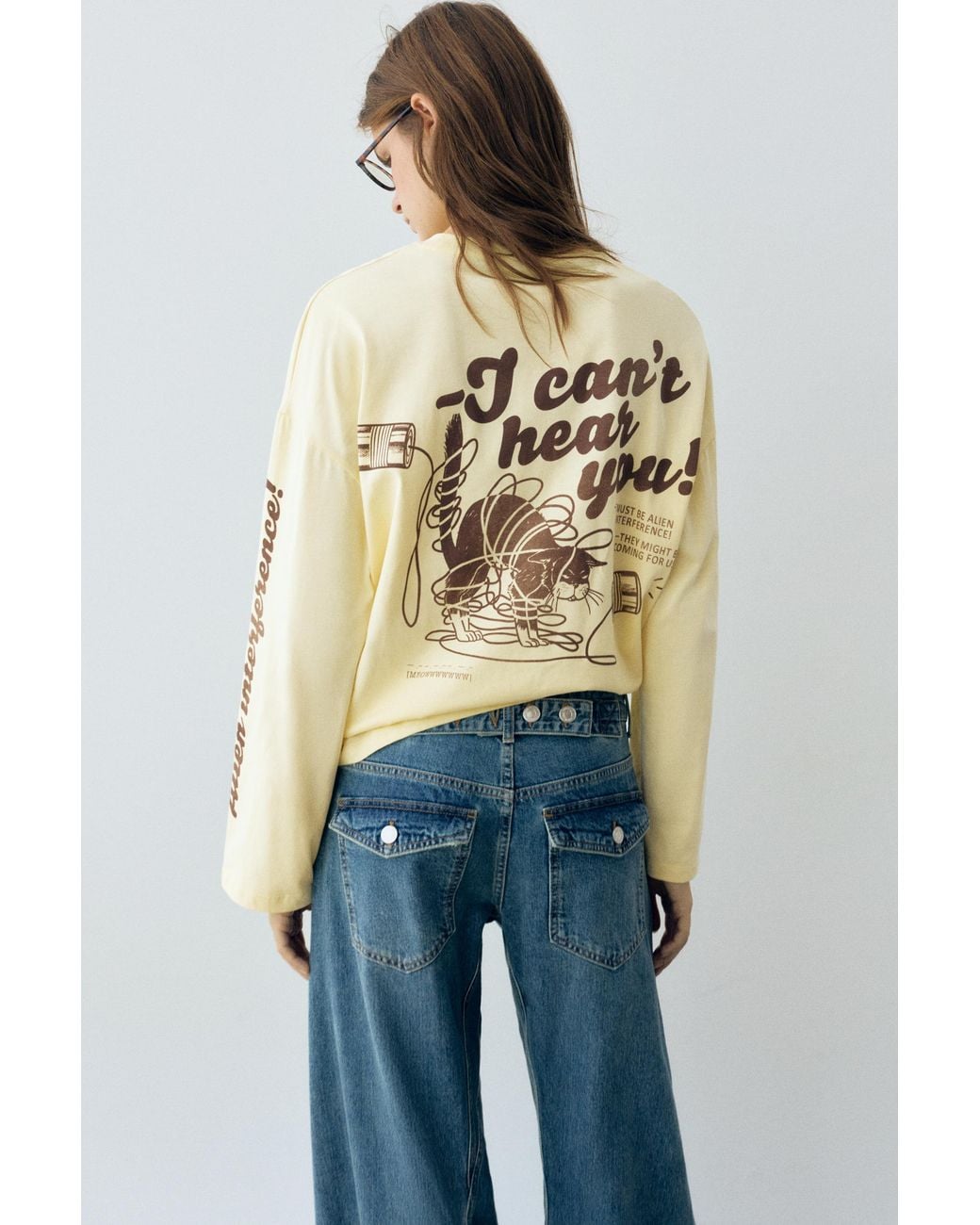 Pull&Bear Gray Oversize Cat Graphic T-Shirt