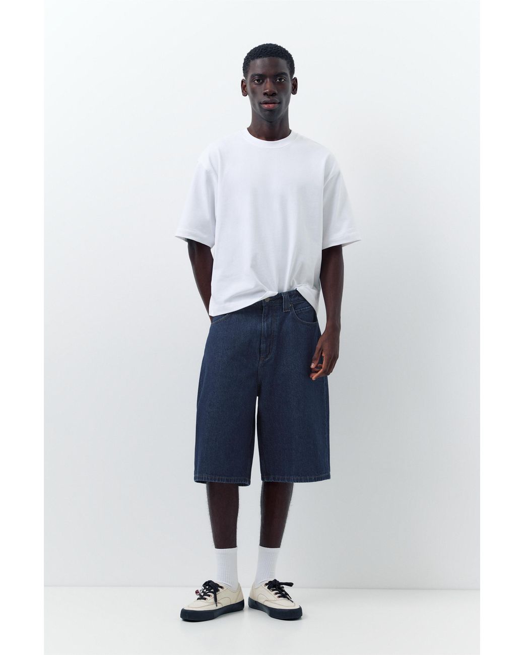 Pull&Bear Blue Skater Denim Bermuda Shorts for men