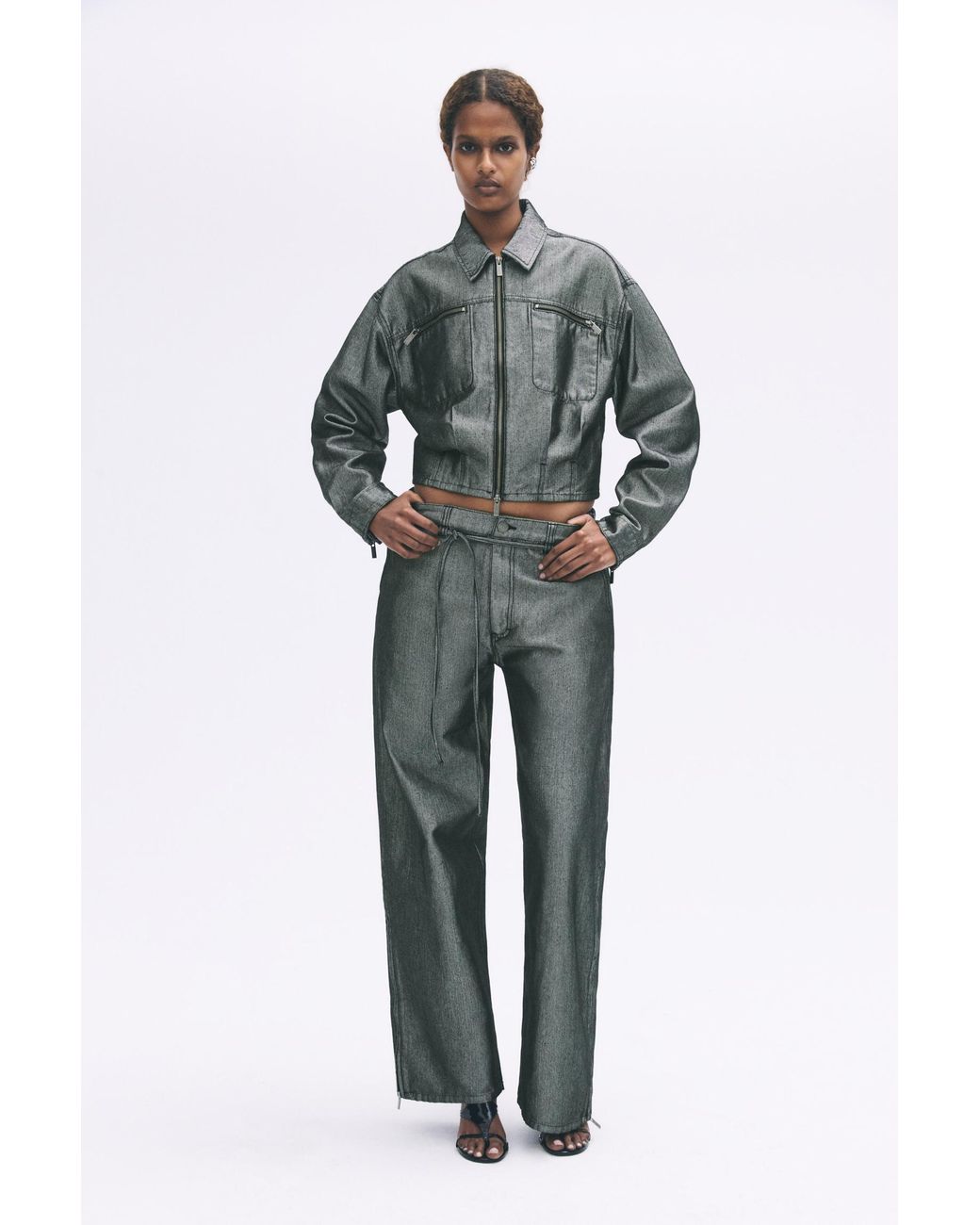 Pull&Bear Metallic Karoline Vitto Shimmery Denim Jacket