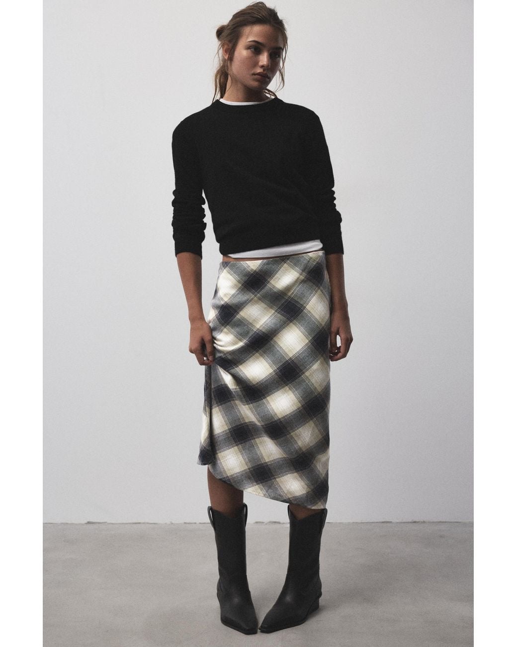Pull&Bear Blue Check Midi Skirt