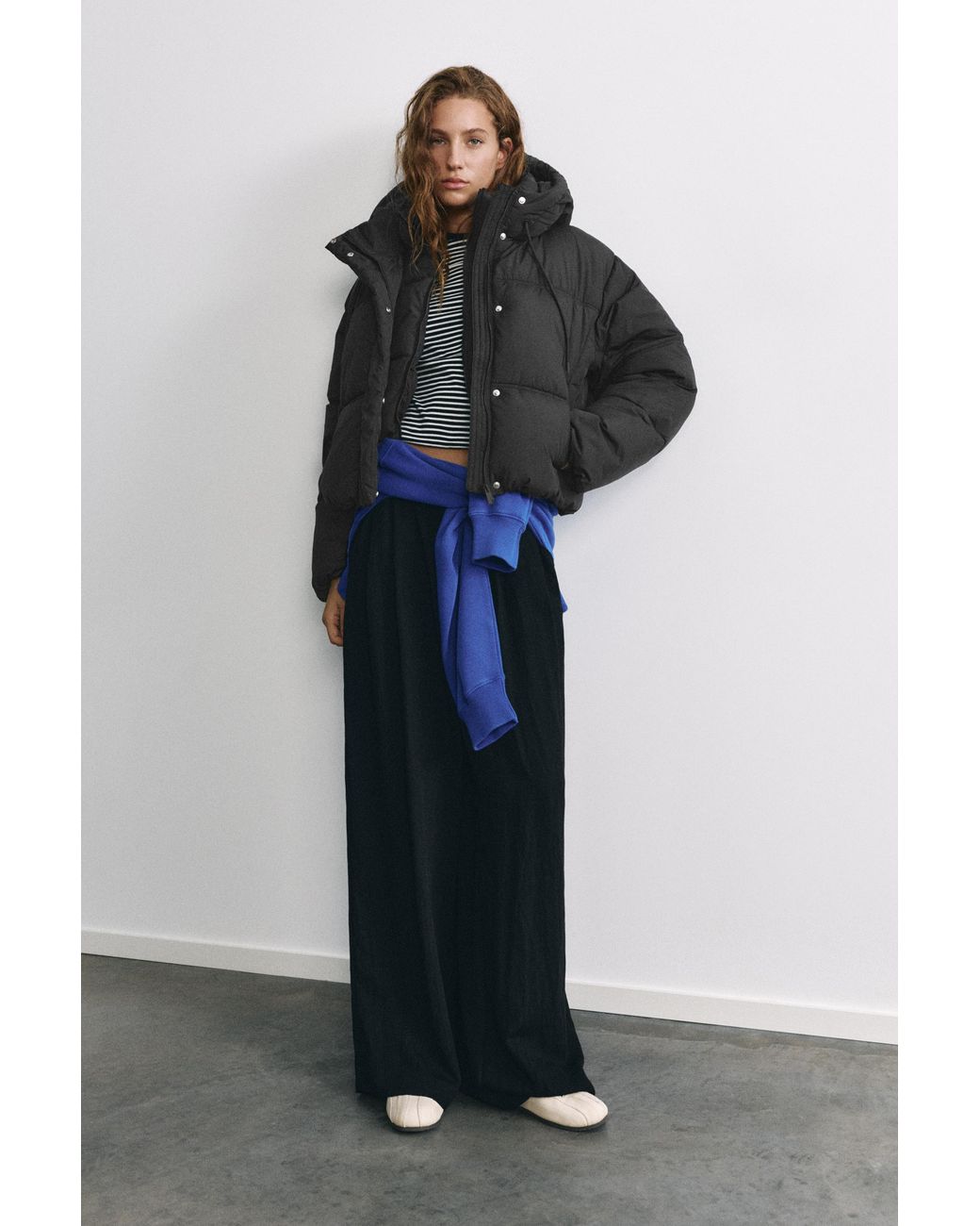 Pull&Bear Blue Puffer Jacket With Hood