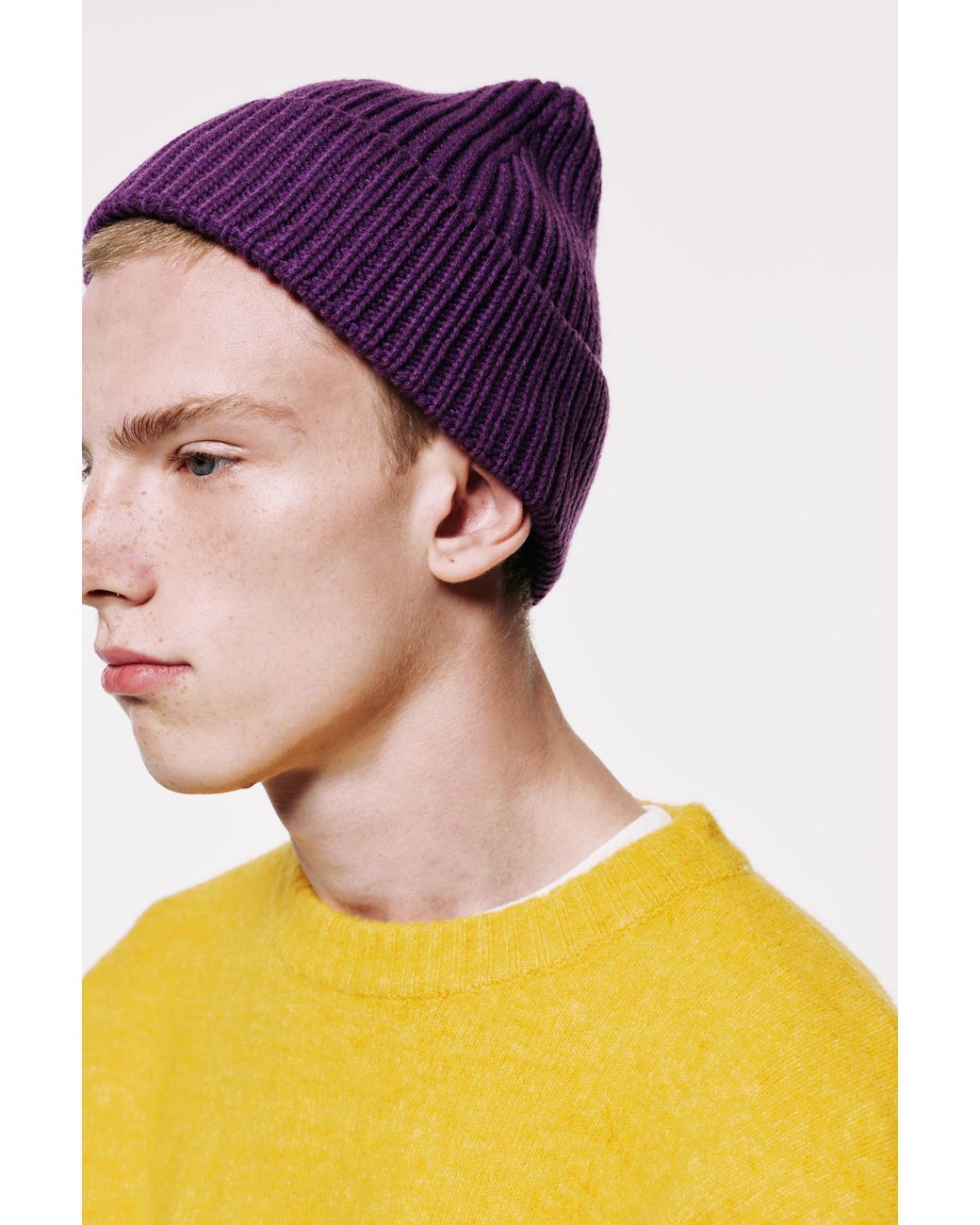 Pull&Bear Purple Chunky Knit Beanie for men