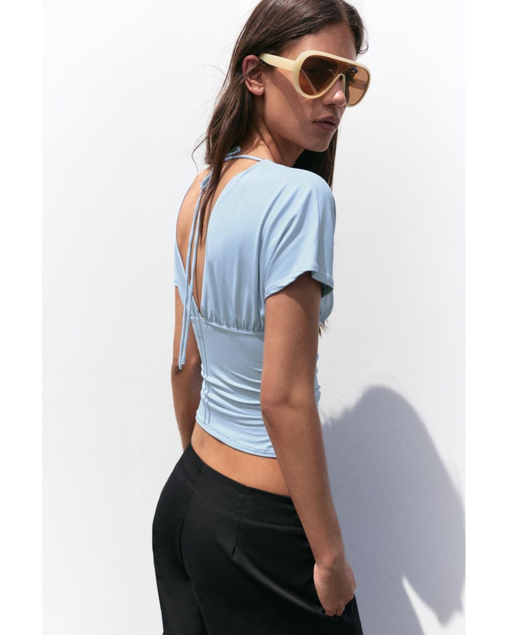 Top Froncé Col En V Pull&Bear en coloris Blue