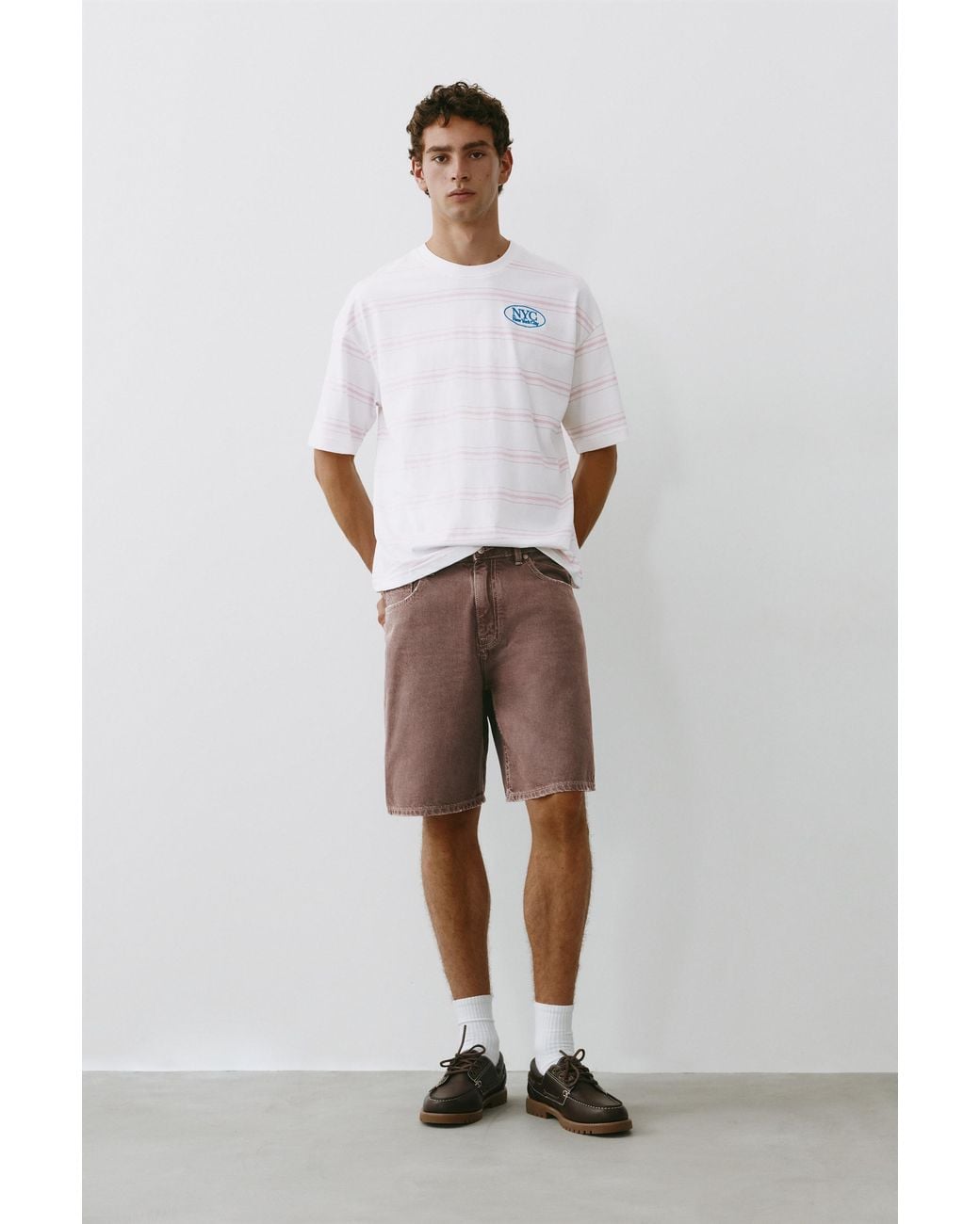 Pull&Bear White Standard Denim Bermuda Shorts for men