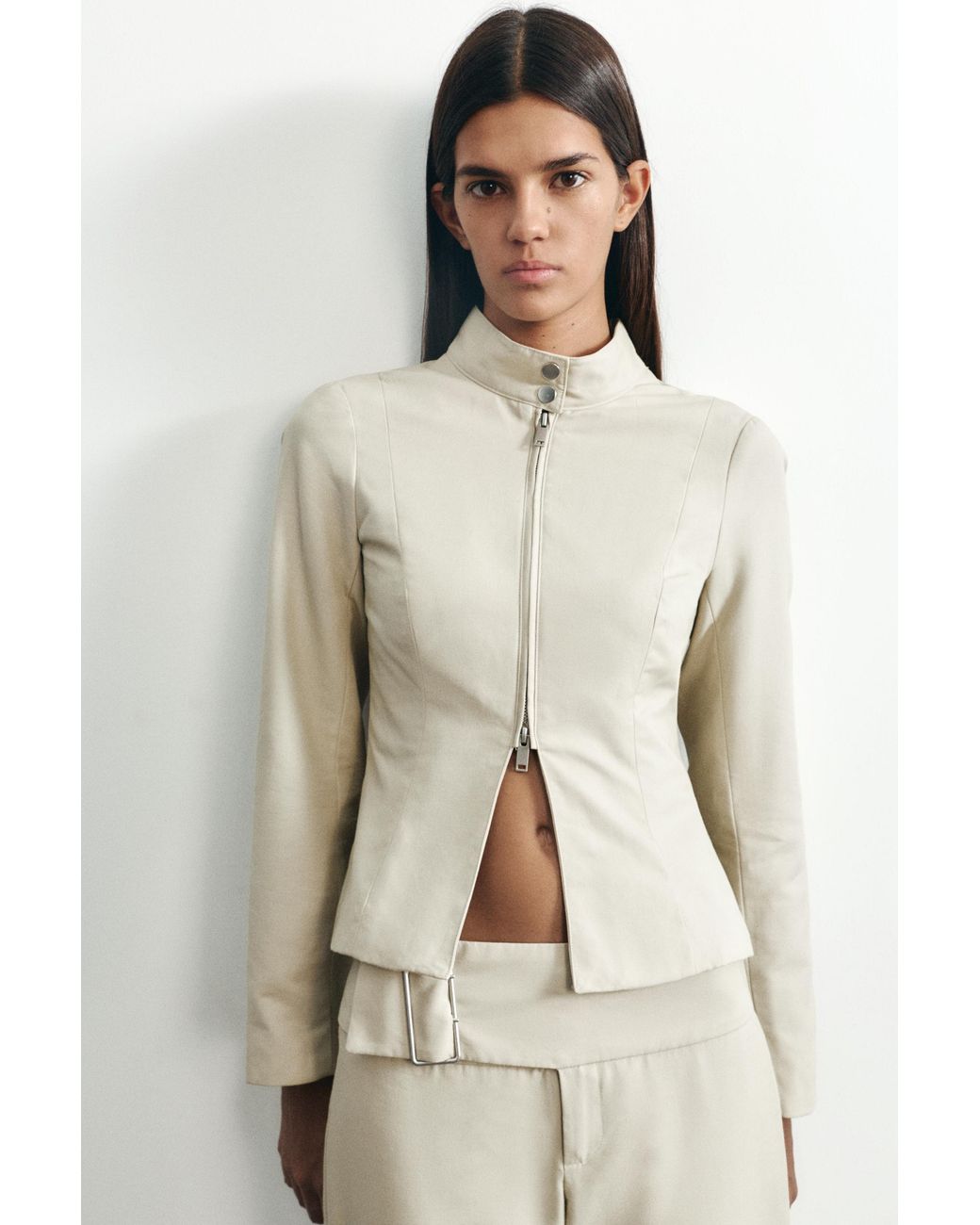 Pull&Bear Red Fitted High Neck Jacket