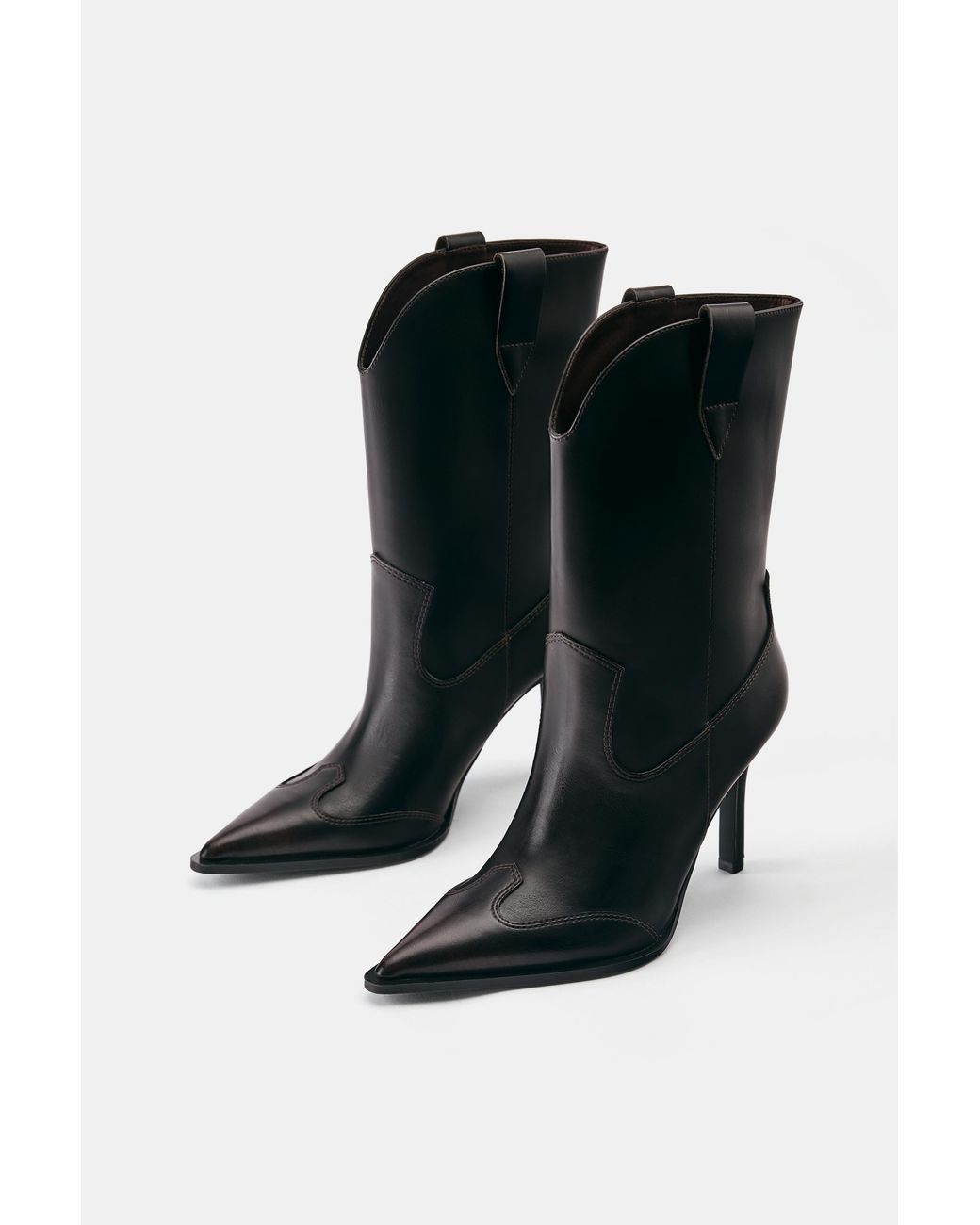 Pull&Bear Black Cowboy Heel Ankle Boots