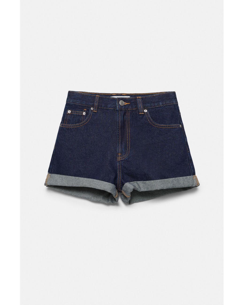 Short Jeans Mom Risvoltato di Pull&Bear in Blue