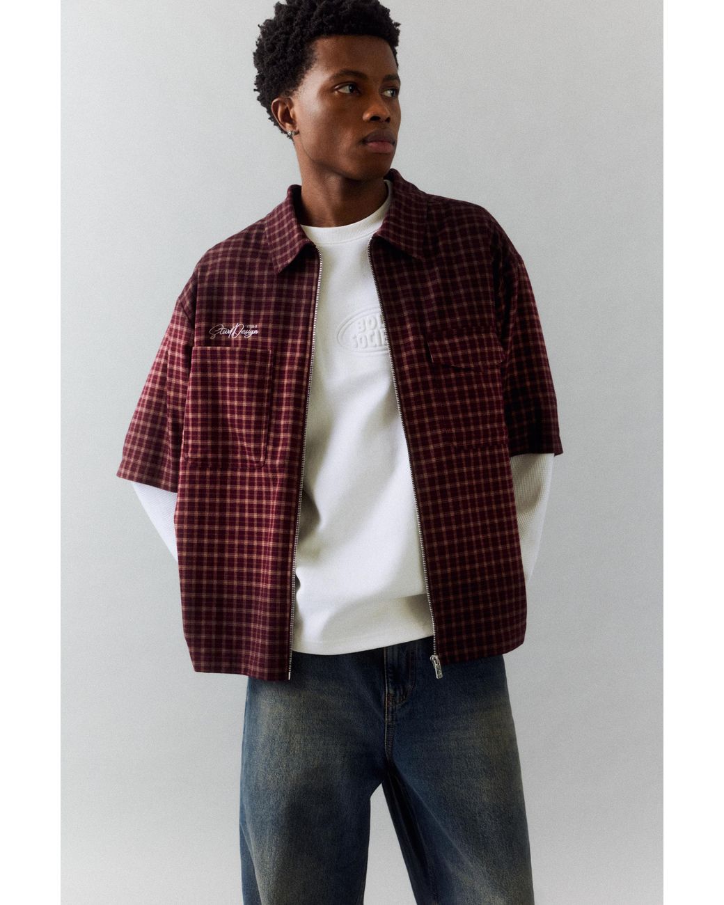 Camicia Doppia Manica Waffle di Pull&Bear in Red da Uomo